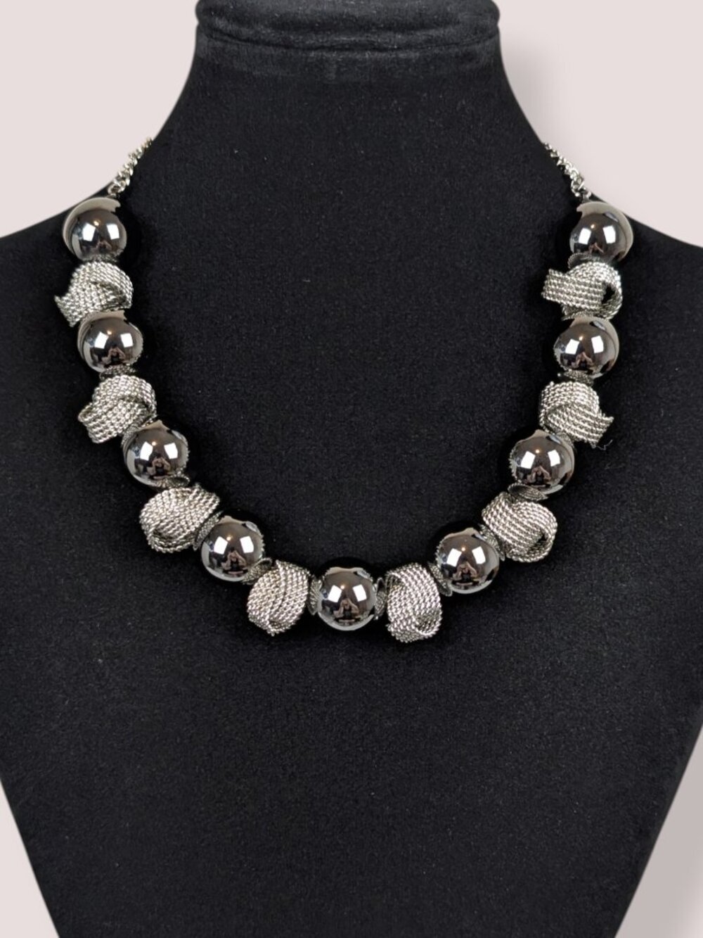 Silver Twist & Metallic Ball Beaded Necklace